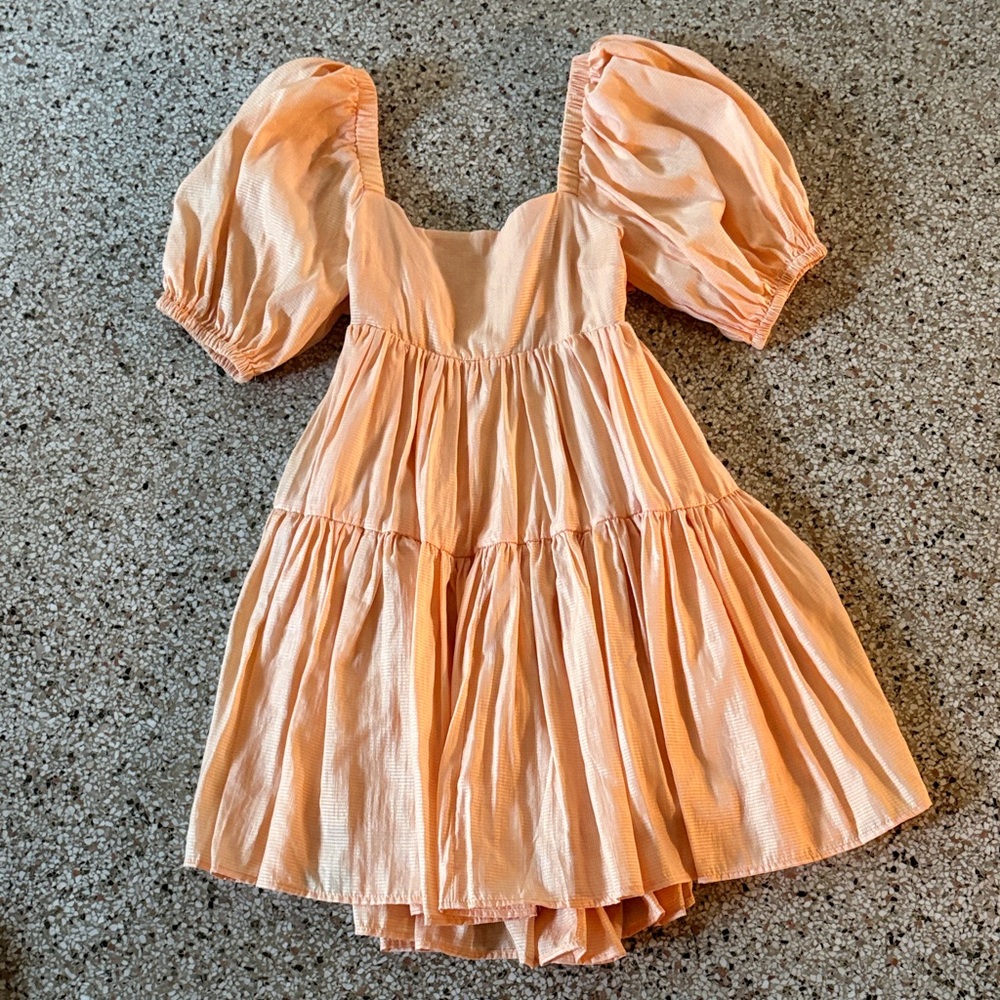 Charming Peach Puff Sleeve Dress
